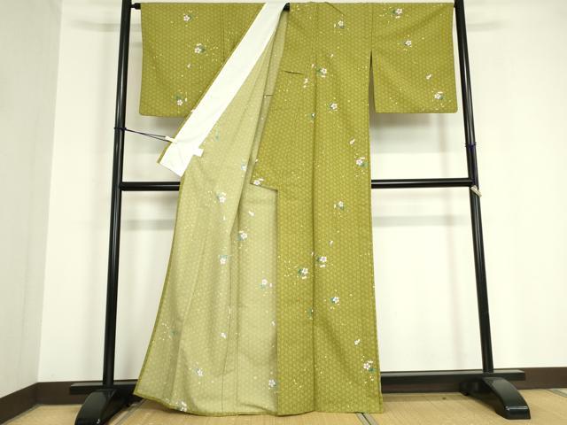 平和屋着物▽小紋 単衣 麻の葉舞桜文 洗える着物 DAAV5734az