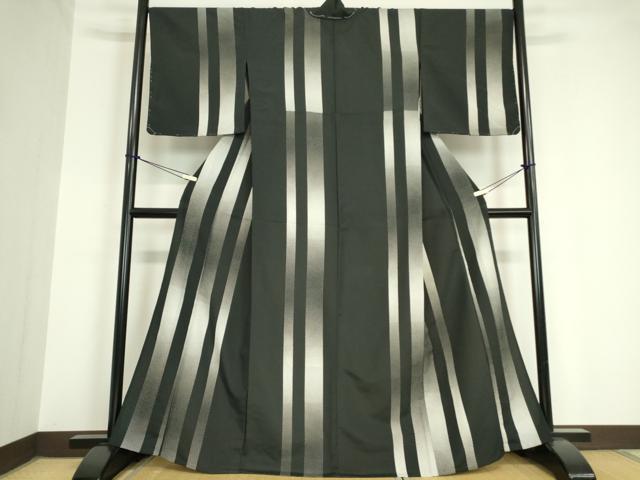 平和屋着物▽小紋 単衣 間道 黒地 洗える着物 未使用 DAAV5735az
