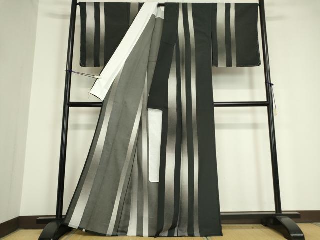 平和屋着物▽小紋 単衣 間道 黒地 洗える着物 未使用 DAAV5735az