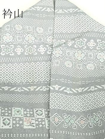 平和屋着物▽小紋 単衣 横段花文 洗える着物 DAAV5736az