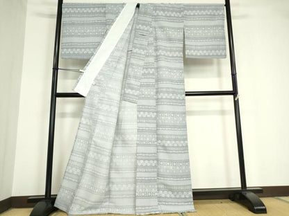 平和屋着物▽小紋 単衣 横段花文 洗える着物 DAAV5736az