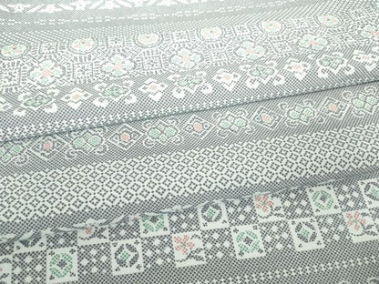 平和屋着物▽小紋 単衣 横段花文 洗える着物 DAAV5736az