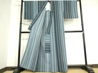 平和屋着物▽小紋 単衣 縞 洗える着物 DAAV5737az