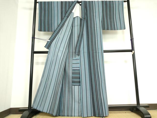 平和屋着物▽小紋 単衣 縞 洗える着物 DAAV5737az