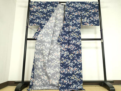 平和屋着物▽小紋　単衣　草花文　洗える着物　未使用　DAAV5739az