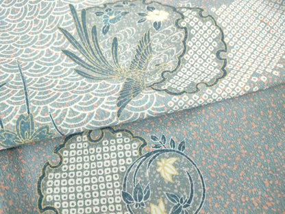 平和屋着物▽小紋 単衣 鳳凰雪輪花文 洗える着物 DAAV5740az