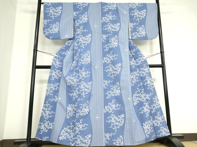 平和屋着物▽小紋 単衣 草花文 洗える着物 DAAV5741az