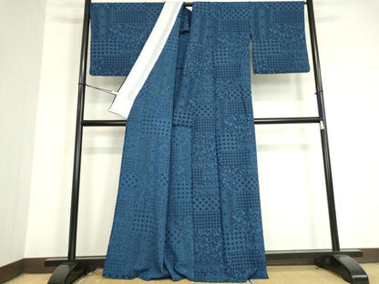 平和屋着物▽小紋　単衣　更紗花文　洗える着物　DAAV5742az
