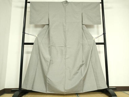 平和屋着物▽上質な紬　単衣　格子　正絹　逸品　DAAV5743az