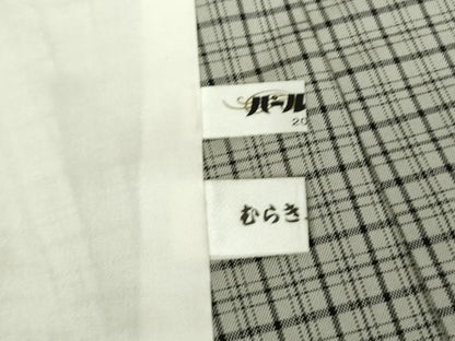平和屋着物▽上質な紬　単衣　格子　正絹　逸品　DAAV5743az