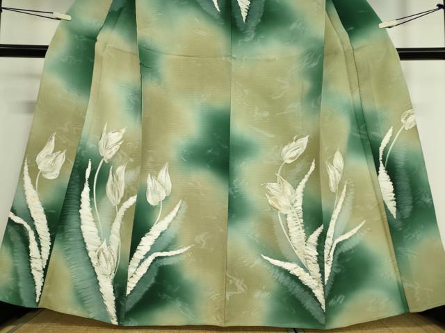平和屋着物▽訪問着 単衣 草花文 手描き 暈し染め 金彩 正絹 逸品 DAAV5753az