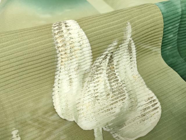 平和屋着物▽訪問着 単衣 草花文 手描き 暈し染め 金彩 正絹 逸品 DAAV5753az