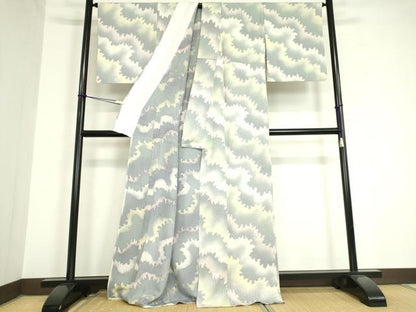 平和屋着物▽上質な小紋 単衣 霞文 正絹 逸品 DAAV5754az
