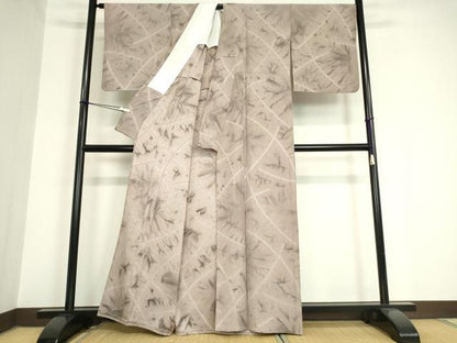 平和屋着物▽上質な小紋 単衣 絞り 霞斜線文 正絹 逸品 DAAV5758az