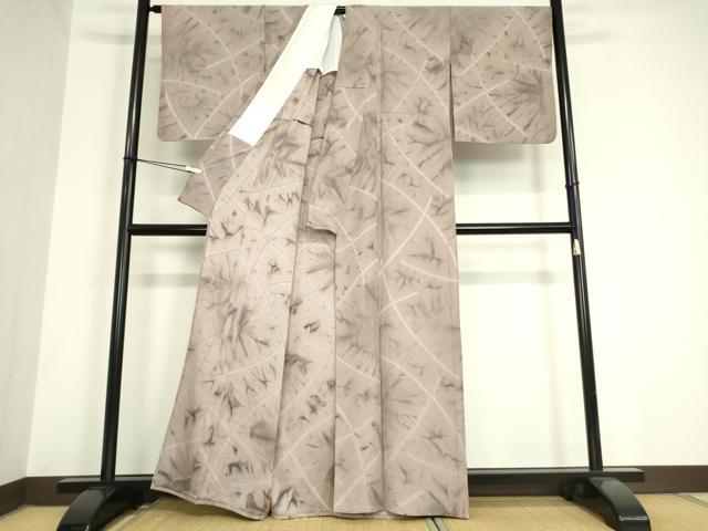 平和屋着物▽上質な小紋 単衣 絞り 霞斜線文 正絹 逸品 DAAV5758az