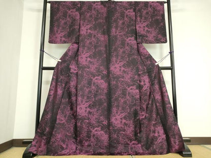 平和屋着物▽上質なお召 単衣 抽象文様 正絹 逸品 未使用 DAAV5771az