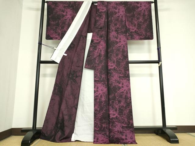 平和屋着物▽上質なお召 単衣 抽象文様 正絹 逸品 未使用 DAAV5771az