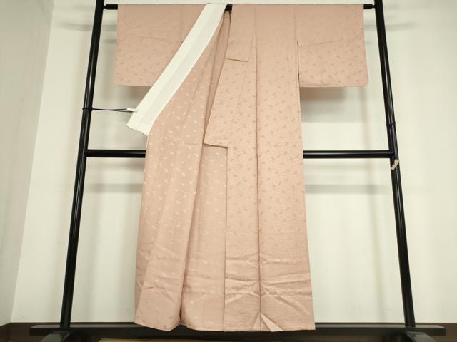 平和屋着物▽上質な色無地 単衣 扇面散らし地紋 洗柿色 正絹 逸品 DAAV5772az