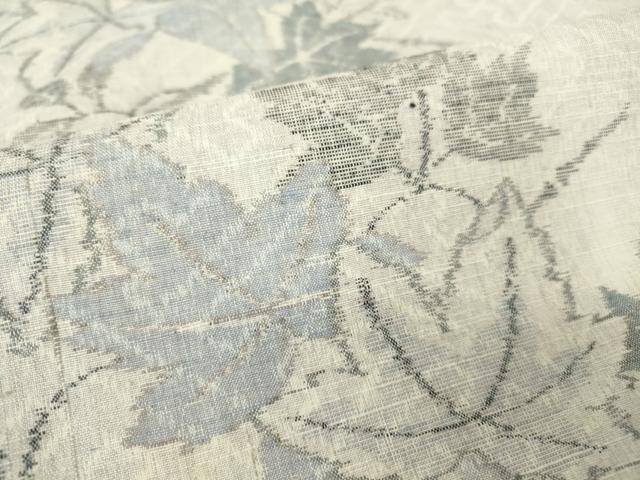 平和屋着物▽小千谷紬 単衣 雪んど 糸車 草葉文 証紙付き 正絹 逸品 DAAV5774az