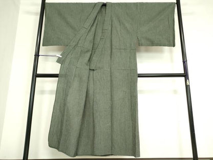 平和屋着物＊夏物　男性　織物の名産　近江ちぢみ　縞　キングサイズ　綿麻　逸品　DAAV5781az