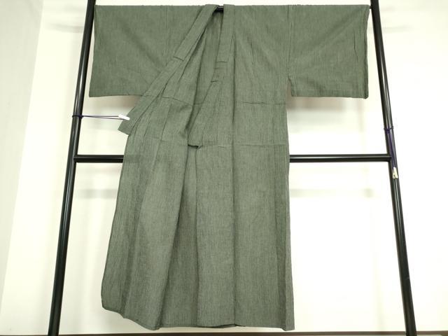 平和屋着物＊夏物　男性　織物の名産　近江ちぢみ　縞　キングサイズ　綿麻　逸品　DAAV5781az