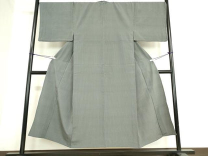 平和屋着物▽男性　本塩沢　単衣　縞　キングサイズ　正絹　逸品　DAAV5789az
