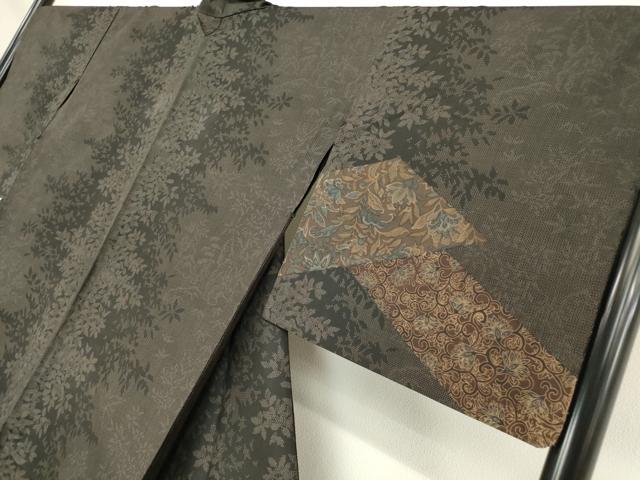 平和屋着物▽本場染大島紬 訪問着 単衣 更紗花文 正絹 逸品 DAAV5790az