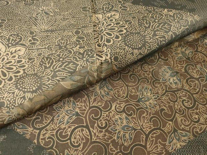 平和屋着物▽本場染大島紬 訪問着 単衣 更紗花文 正絹 逸品 DAAV5790az