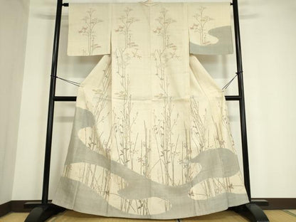 平和屋着物▽訪問着 単衣 生紬 霞枝花文 正絹 逸品 DAAV5791az