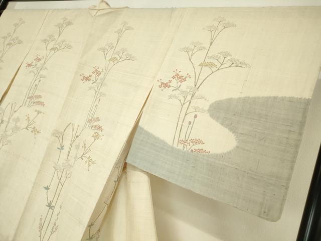 平和屋着物▽訪問着 単衣 生紬 霞枝花文 正絹 逸品 DAAV5791az