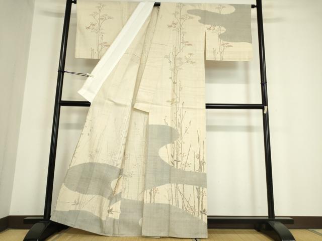 平和屋着物▽訪問着 単衣 生紬 霞枝花文 正絹 逸品 DAAV5791az