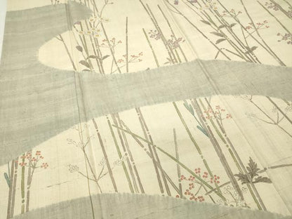 平和屋着物▽訪問着 単衣 生紬 霞枝花文 正絹 逸品 DAAV5791az