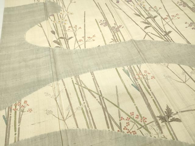 平和屋着物▽訪問着 単衣 生紬 霞枝花文 正絹 逸品 DAAV5791az