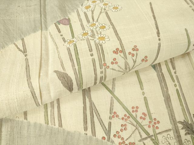 平和屋着物▽訪問着 単衣 生紬 霞枝花文 正絹 逸品 DAAV5791az
