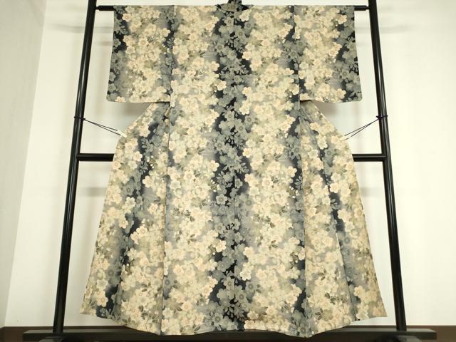平和屋着物▽上質な小紋 単衣 舞桜文 金彩 鬼しぼ縮緬 正絹 逸品 DAAV5792az
