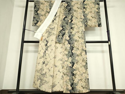 平和屋着物▽上質な小紋 単衣 舞桜文 金彩 鬼しぼ縮緬 正絹 逸品 DAAV5792az