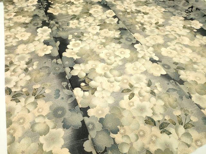 平和屋着物▽上質な小紋 単衣 舞桜文 金彩 鬼しぼ縮緬 正絹 逸品 DAAV5792az
