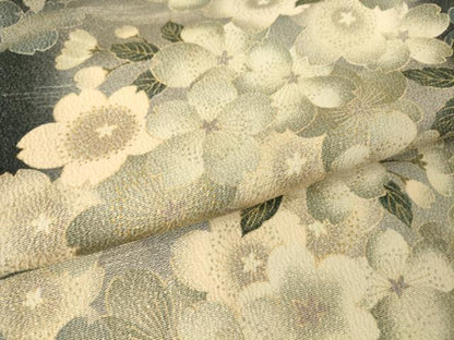 平和屋着物▽上質な小紋 単衣 舞桜文 金彩 鬼しぼ縮緬 正絹 逸品 DAAV5792az