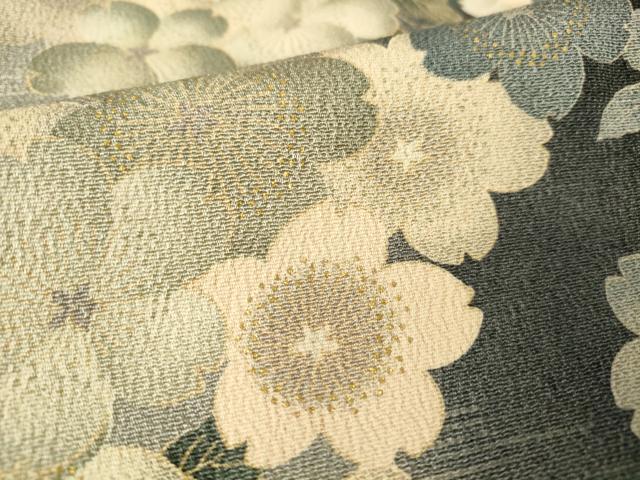 平和屋着物▽上質な小紋 単衣 舞桜文 金彩 鬼しぼ縮緬 正絹 逸品 DAAV5792az
