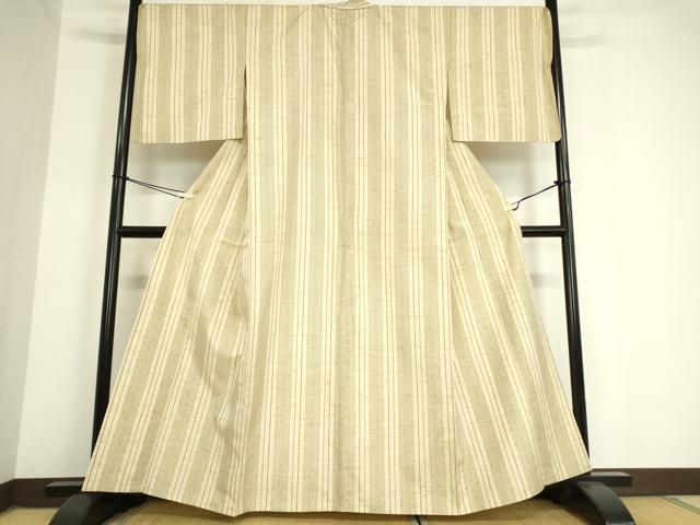 平和屋着物▽ぜんまい紬 単衣 縞 正絹 逸品 DAAV5794az
