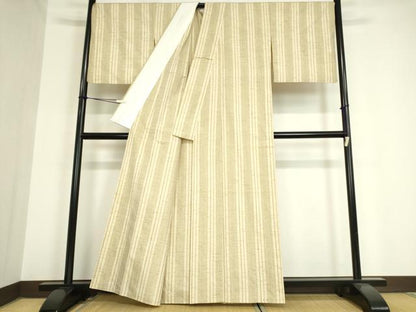 平和屋着物▽ぜんまい紬 単衣 縞 正絹 逸品 DAAV5794az