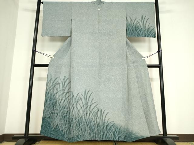 平和屋着物▽重要無形文化財 人間国宝 中村勇二郎 江戸小紋 単衣 草葉文 正絹 逸品 DAAV5797az