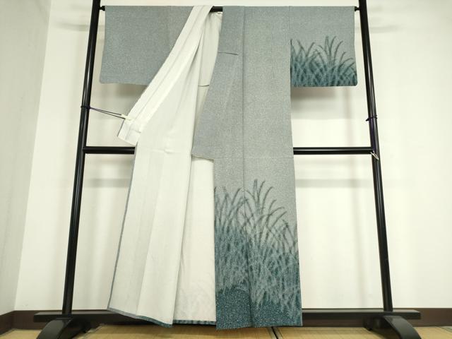 平和屋着物▽重要無形文化財 人間国宝 中村勇二郎 江戸小紋 単衣 草葉文 正絹 逸品 DAAV5797az