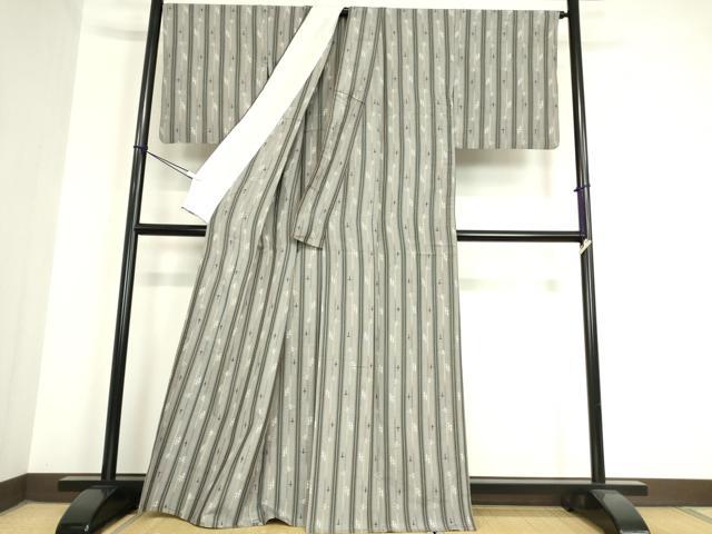平和屋着物▽上質な紬 単衣 燕絣間道 正絹 逸品 DAAV5798az