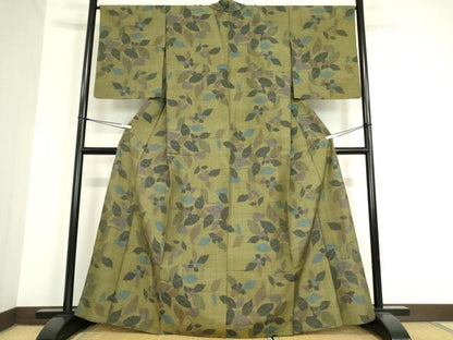 平和屋着物▽上質な紬 単衣 草花文 正絹 逸品 DAAV5807az
