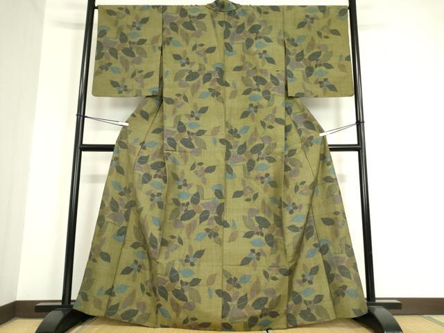 平和屋着物▽上質な紬 単衣 草花文 正絹 逸品 DAAV5807az