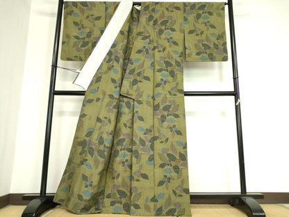 平和屋着物▽上質な紬 単衣 草花文 正絹 逸品 DAAV5807az