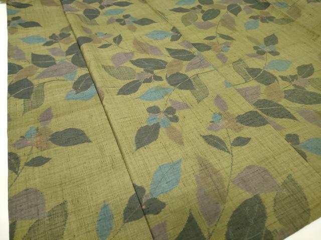 平和屋着物▽上質な紬 単衣 草花文 正絹 逸品 DAAV5807az