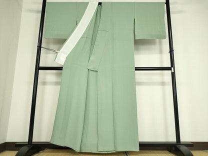 平和屋着物▽上質な色無地 単衣 千草色 正絹 逸品 DAAV5808az
