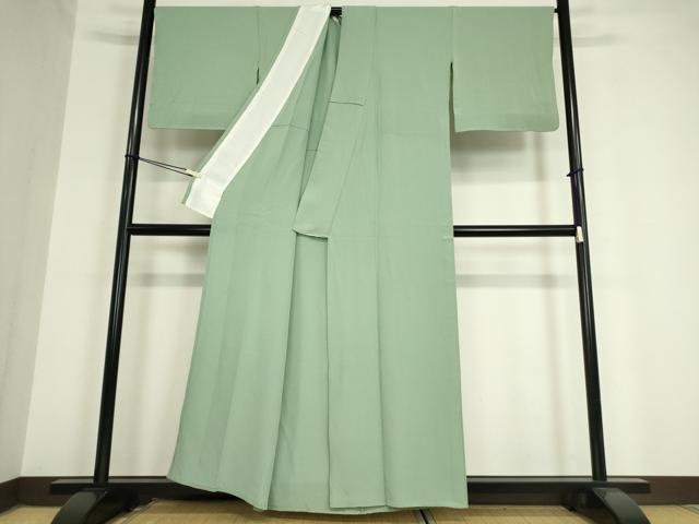 平和屋着物▽上質な色無地 単衣 千草色 正絹 逸品 DAAV5808az